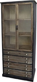 Čierno-hnedá antik drevená skriňa / vitrína s policami a šuplíkmi Graccia - 80*48*191 cm