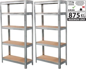 Regál Racks, kovový, MDF, 5 políc, bal. 2ks (1800 x 900 x 300 mm)