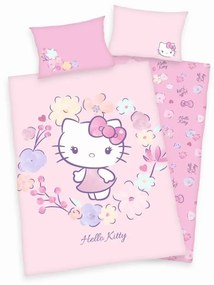 HERDING Obliečky do postieľky Hello Kitty květy Bio Bavlna  Bio Bavlna, 100/135, 40/60 cm