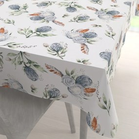 Biante Bavlnený obdĺžnikový obrus Sandra SA-707 Modré kvety Protea na bielom 140x220 cm