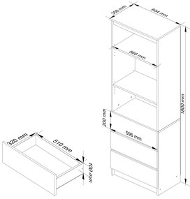Knižnica Ronald 60 cm 3 zásuvky a 3 police wenge/biela