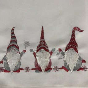Biela vianočná štóla s červenou výšivkou škriatkov Šírka: 40 cm | Dĺžka: 160 cm