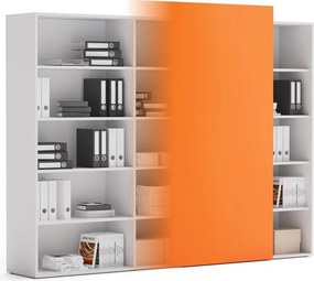 Kancelársky regál s posuvným panelom BLOCK, 2390 x 400 x 1748, oranžová