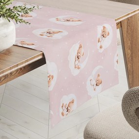 Biante Detský bavlnený behúň na stôl Sandra SA-743 Spiace medvedíky na obláčikoch na svetlo ružovom 35x120 cm