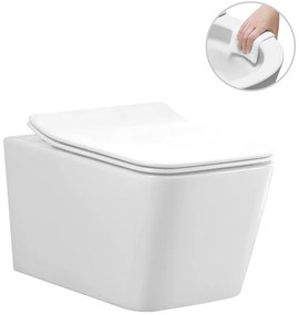 CERANO - Závesná WC misa Forte + UF sedátko, Rimless - biela lesklá, CER-CER-538747