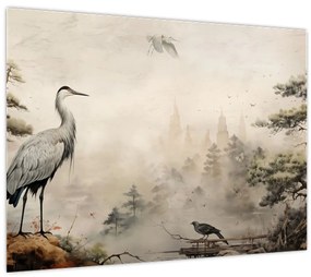 Sklenený obraz - Kreslená krajina (70x50 cm)
