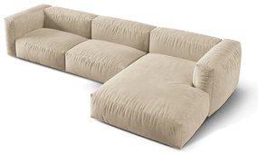 Béžová zamatová modulárna rohová pohovka (pravý roh/s leňoškou) Martina – Micadoni