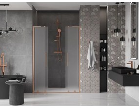Mexen Velar L Duo, posuvné sprchové dvere do otvoru 140 cm, 8mm sklo námraza, medená matná, 871-140-003-32-65