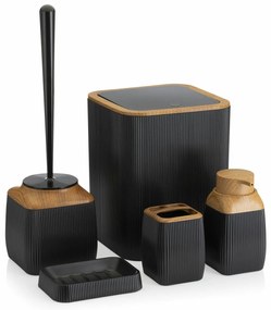Sada kúpeľňových doplnkov Crystal čierna/s povrchovou úpravou v dekore dreva