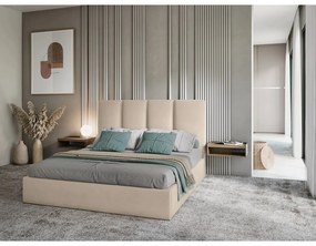 Béžová zamatová dvojlôžková posteľ Mazzini Beds Juniper, 160 x 200 cm