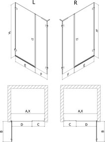 Mexen Lunar-B, L výklopné sprchové dvere ľavé 150 cm, 8mm číre sklo, brúsený grafit profil, 832SL-150-050-66-00-L