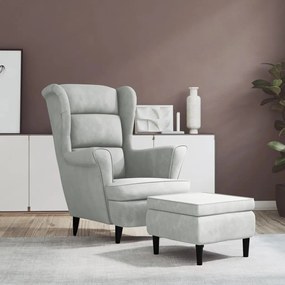 Kreslo wingback s podnožkou bledosivé zamatové 3115931