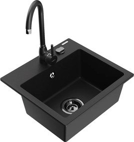 Mexen Milo, 1-komorový granitový drez 435x410x171 mm a čierna batéria Telma, čierna, 6505-77-670200-70-B
