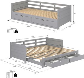 XXXLutz POSTEĽ S VÝSUVNÝM LÔŽKOM 200/90 cm, P & B - Detské izby - 002561000505