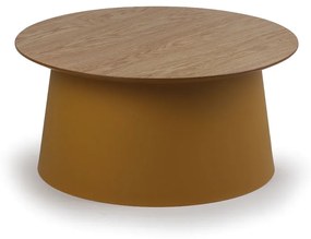 Plastový kávový stolík SETA s drevenou doskou, priemer 690 mm, biely