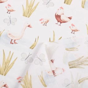Biante Detský bavlnený záves Sandra SA-752 Sliepočky a húsky na bielom 150x260 cm
