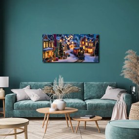 Obraz vláčik prechádzajúci nádhernou vianočnou krajinou