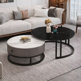 LuxuryForm DESIGN Konferenčný stolík AMARO 80 / 60 cm – biely a čierny mramor (set 2 ks)