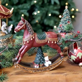 Višňovo-zelený antik hojdací koník Noël - Ø 18*4,5*18 cm
