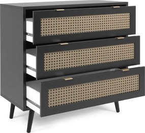 Zásuvková komoda Vienna, čierna/výplet