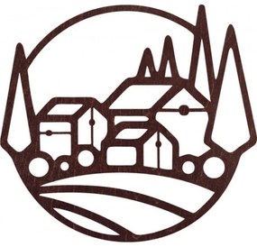 Drevený nástenný obraz - Krajina s domčekmi a stromami  | SENTOP PR0431-C