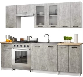 Kuchynská linka OLIVIA V720 2.4 m s vitrínou betón