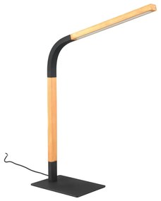 LED stmievateľná stolová lampa v čiernej a prírodnej farbe s dreveným tienidlom (výška 73,5 cm) Norris – Trio