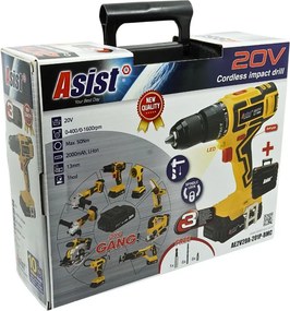 ASIST AKU GANG AE2V20A-201P-BMC Akumulátorová vŕtačka s príklepom 20 V, 2,0 Ah START SET