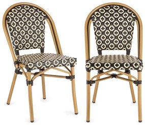 Montbazin BL, bistro stolička, možnosť ukladať stoličky na seba, hliníkový rám, polyratan, čierno-krémová
