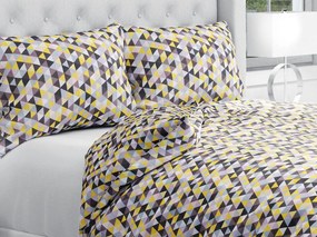 Biante Bavlnené posteľné obliečky Sandra SA-218 Žlto-hnedo-ružové trojuholníčky Predĺžené 140x220 a 70x90 cm