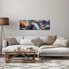 Obraz - Loď na oceánskych vlnách, aquarel (s hodinami) (90x30 cm)