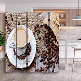 Ozdobný paraván, Rozptýlená kávová zrna - 180x170 cm, päťdielny, obojstranný paraván 360°