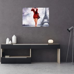 Obraz - Žena a Eiffelova veža (70x50 cm)