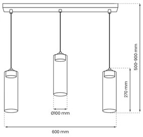 Luster na lanku CLARISSA 3xGX53/12W/230V čierna