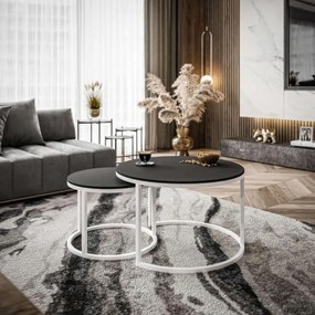 OKRÚHLY KONFERENČNÝ STOLÍK LEONARDO ČIERNY MATNÝ + BIELY PODSTAVEC