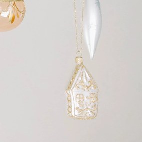 Bella Rose Sklenená vianočná ozdoba Chalúpka Biela Mat