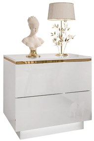 NOČNÝ STOLÍK NESSIE 2 BIELY LESK + ZLATÝ LED