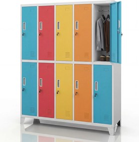 Skriňa BOZP odevná 10-dverová sivo-viacfarebná: BARTEK 1360 x 1720 x 450 mm