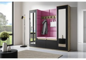 Predsieňová stena AMI 31 So zrkadlom Dub artisan + čierna Svetlo ružová