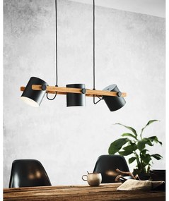 Závesné svietidlo v čiernej a prírodnej farbe s kovovým tienidlom HORNWOOD - EGLO