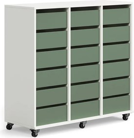 Úložná skriňa CASPER, 18 zásuviek, biela, tmavozelená