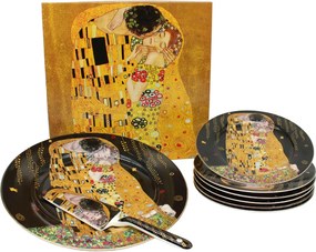 HOME ELEMENTS Tortová súprava: tortový tanier, 6 x tanier, tortová lyžica, Klimt, Bozk tmavý