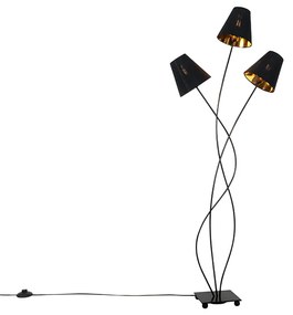 Dizajnová stojaca lampa čierna so zlatým 3-svetlom - Melis
