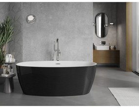 Mexen Lira, voľne stojaca vaňa, vzor, 170 x 80 cm, biela-čierna, chrómový prepad, 52831708075-01