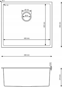 Erga HD, 1-komorový oceľový drez 490x440x210 mm, medená, ERG-MLS-HD4944Z