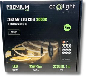 ECOLIGHT COB LED pásik 35W - 24V - 320 - 5M - 3000k - teplá biela + diaľkový ovládač
