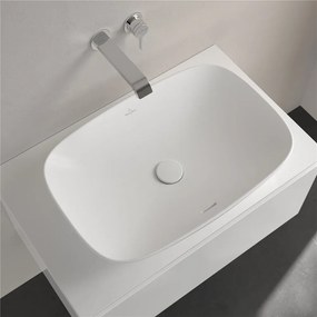 VILLEROY &amp; BOCH Loop &amp; Friends obdĺžnikové umývadlo na dosku bez otvoru, s prepadom, 620 x 420 mm, Stone White, s povrchom CeramicPlus, 4A5000RW