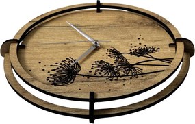 Tiché drevené hodiny s motívom lúčnych tráv pre váš  domov | SENTOP HDF0586-GOLD-OAK