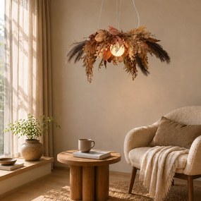 Závesná lampa Japandi čierna s béžovými kvetmi a bielym sklom - Flower Power
