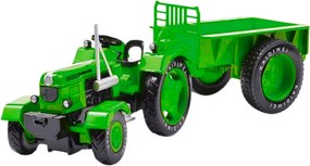 LEAN Toys Kovový poľnohospodársky traktor s prívesom, zelený 1:18